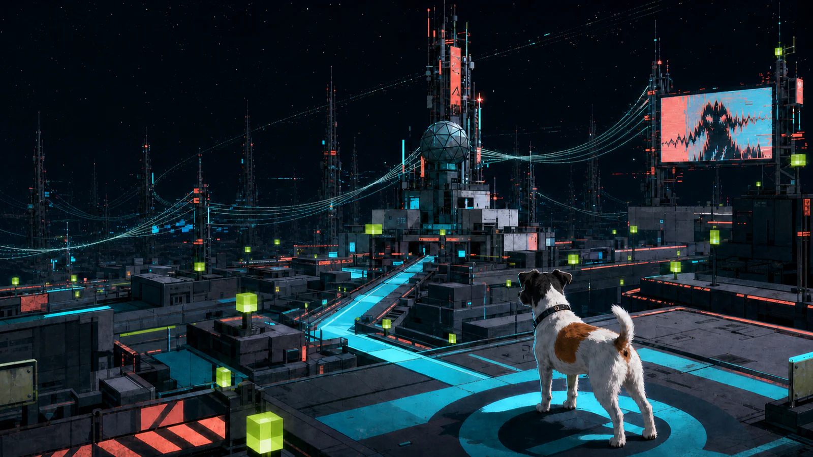 Glowing channels connect the towers of Resonance Station